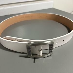 White Leather Belt with Silver Buckle made in Canada 🇨🇦